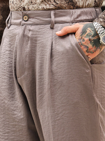 Lightweight - Creased-Pleated Straight Trousers