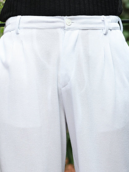 Pleated-Ribbed Trousers
