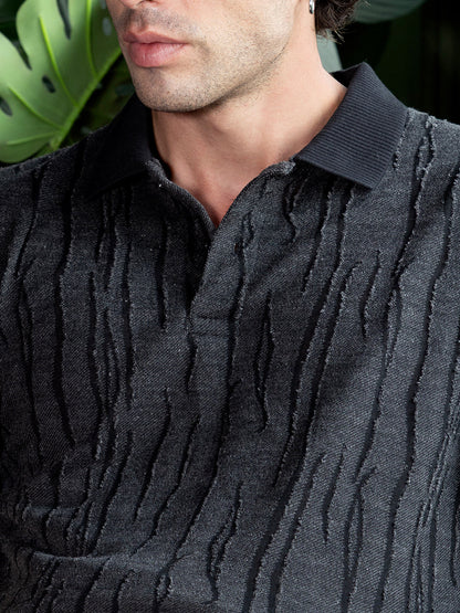 Crevice-Jacquard Polo T-Shirt
