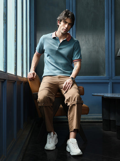 Contrast-Ribbed Polo T-Shirt