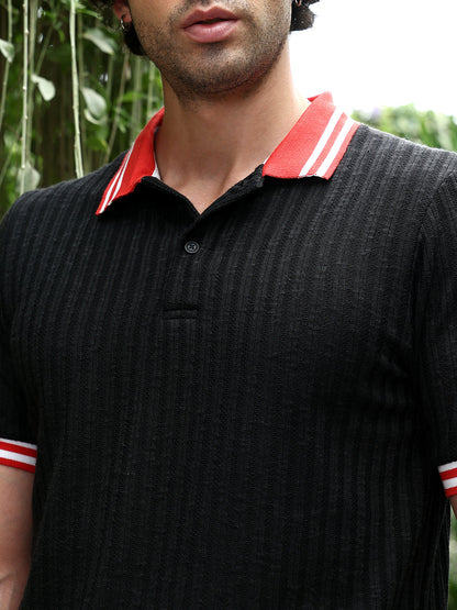 Contrast Vine-Tactile Polo T-Shirt