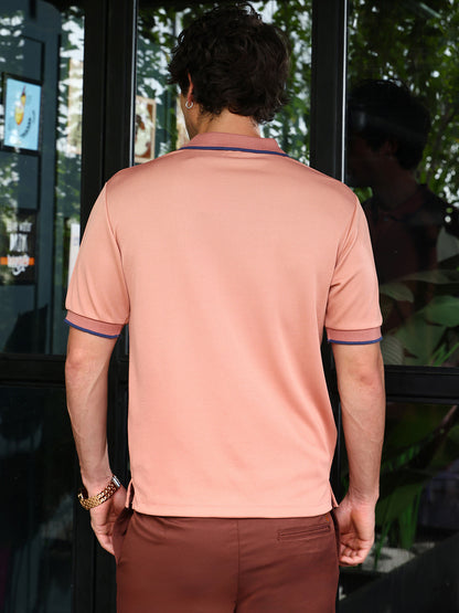 Contrast-Lined Ribbed Polo T-Shirt