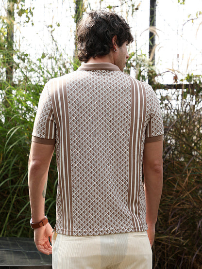 Gradient-Geometric Jacquard Polo T-Shirt