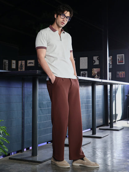 Contrast-Ribbed Polo T-Shirt
