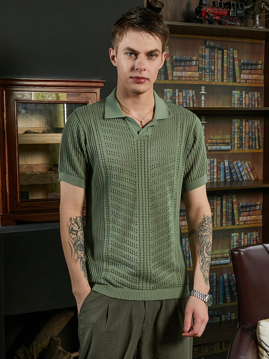 Textured-Knit Polo T-Shirt