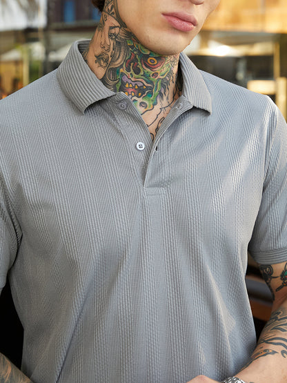Ribbed -Tactile Polo T-Shirt