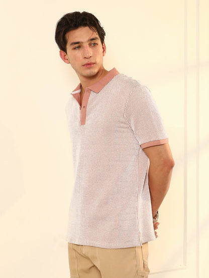 Seersucker-Striped Polo T-Shirt
