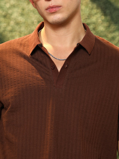 Ripple-Lined Tactile Polo T-Shirt