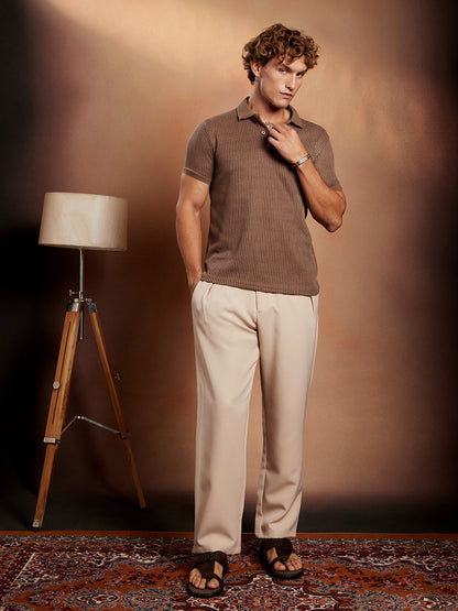 Solid Ribbed Polo T-Shirt