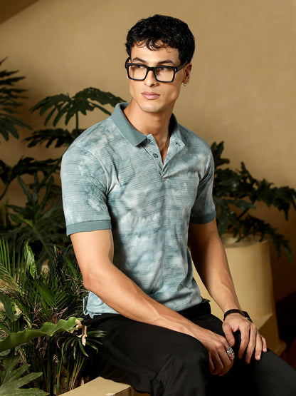 Dye-Panel Jacquard Polo T-Shirt