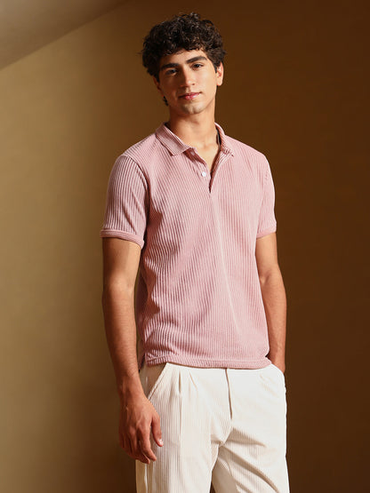 Solid Ribbed Polo T-Shirt