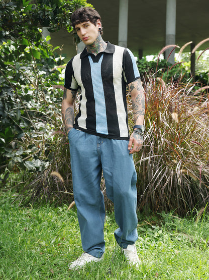 Panel-Knit Polo T-Shirt