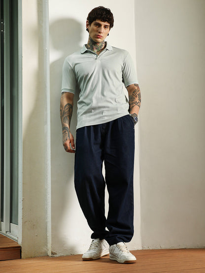 Light Green Textured Polo T-Shirt - Slim Fit, Breathable Poly-Spandex Blend
