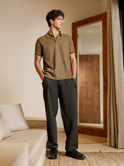 Ribbed-Knit Polo T-Shirt