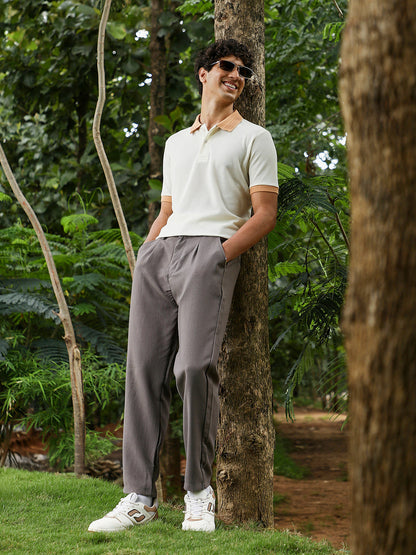 Block-Textured Knit Polo T-Shirt