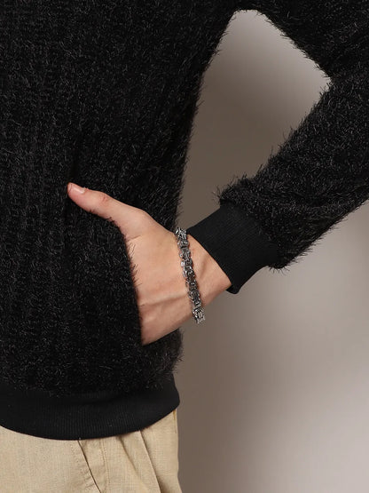 Self-Design Striped Knitted Jacket