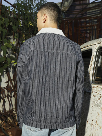 Fleece Polka Dot Denim Jacket
