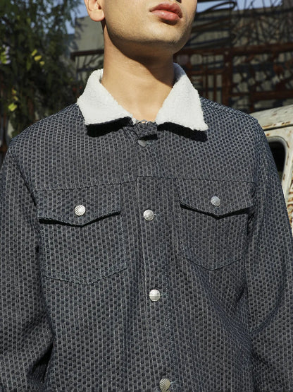 Fleece Polka Dot Denim Jacket