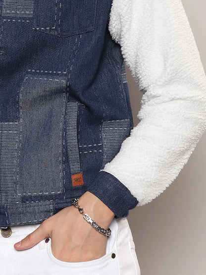 Fleece Block Denim Jacket