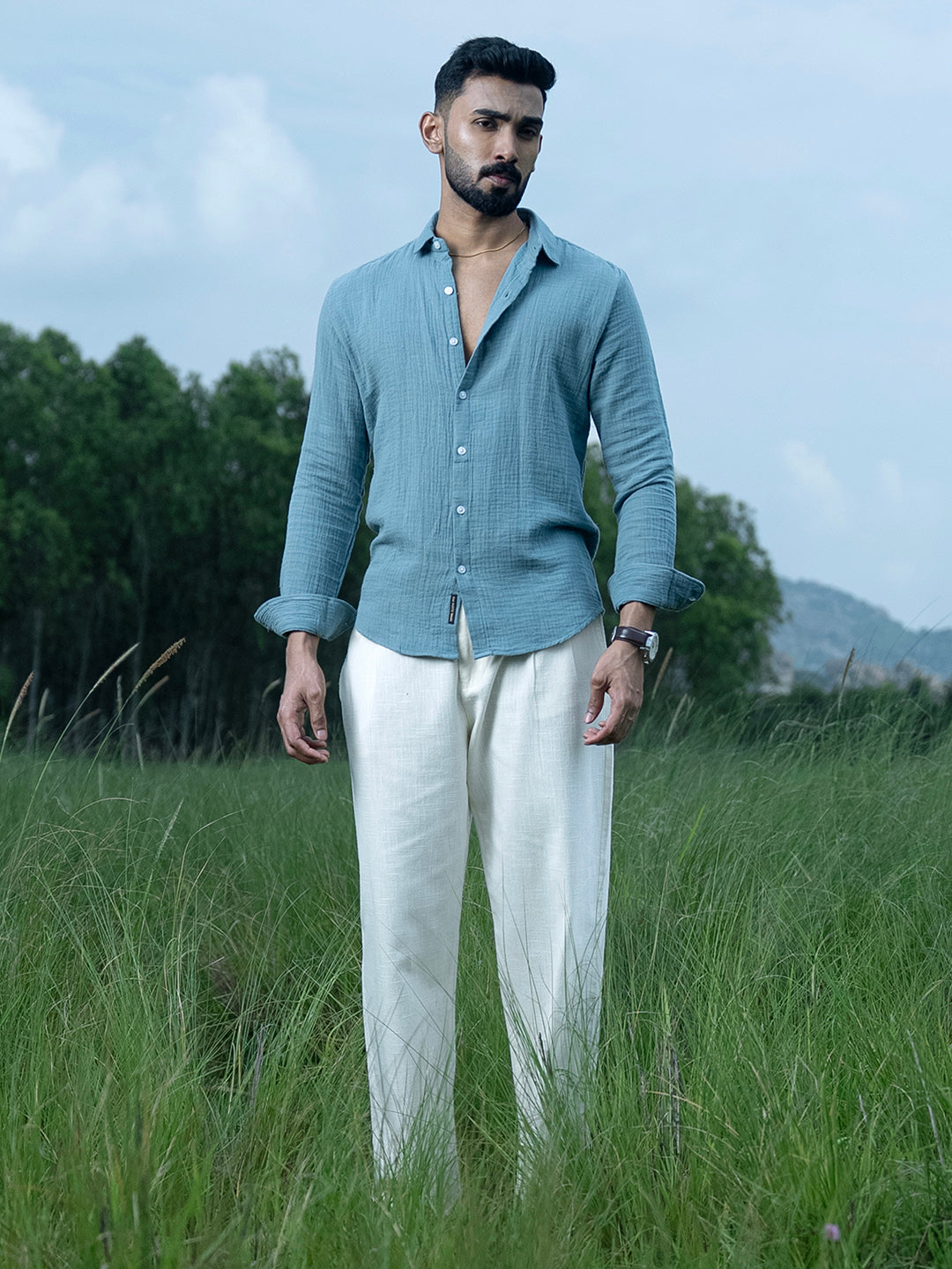 Sky Blue Breezy-Weave Shirt