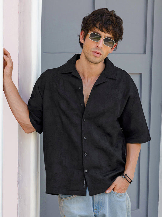 Men's Textured Cuban Collar Relaxed Fit Shirt